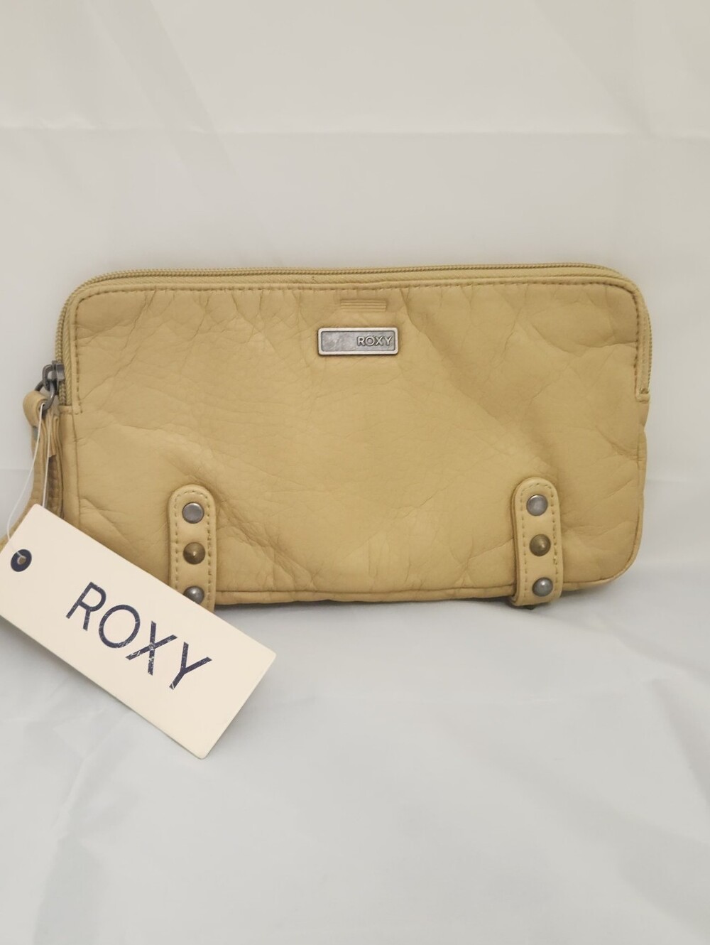 Roxy Beige Tan Wristlet Clutch with Stud Accents - Picture 4 of 9